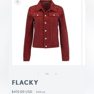 Daily Blue Denim Flacky Trucker Jacket in Ruby Rust Velveteen Corduroy Large NEW